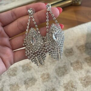 Silver/crystal stoned prom/pageant earrings